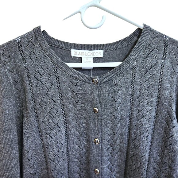 NWT Timeless Blair London Gray Diamond Pointelle Front Cardigan Sweater Size M - Picture 2 of 15